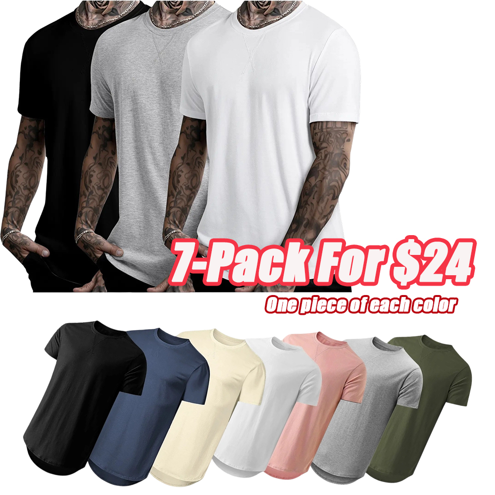 Mens 3 Pack Cotton Hipster Hip Hop Longline Crewneck T-Shirt,Menswear Casual Tshirt Tops