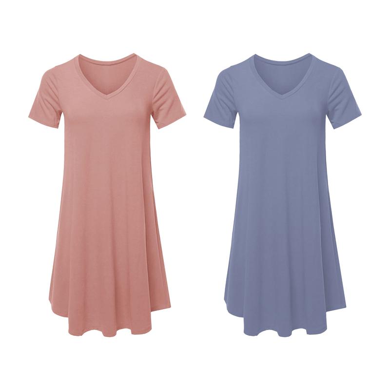 2-Pack Women's Casual T-Shirt Dresses with Pockets, Plus Size Clothing Short Sleeves, Relaxed Swing Fit Summer