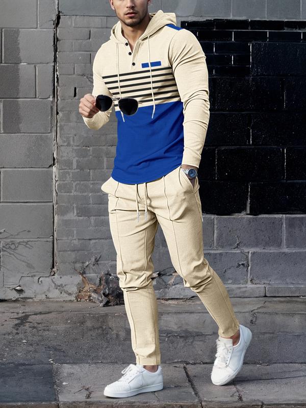 Men’s Hooded Striped Sweatshirt & Waffle Knit Pants Set