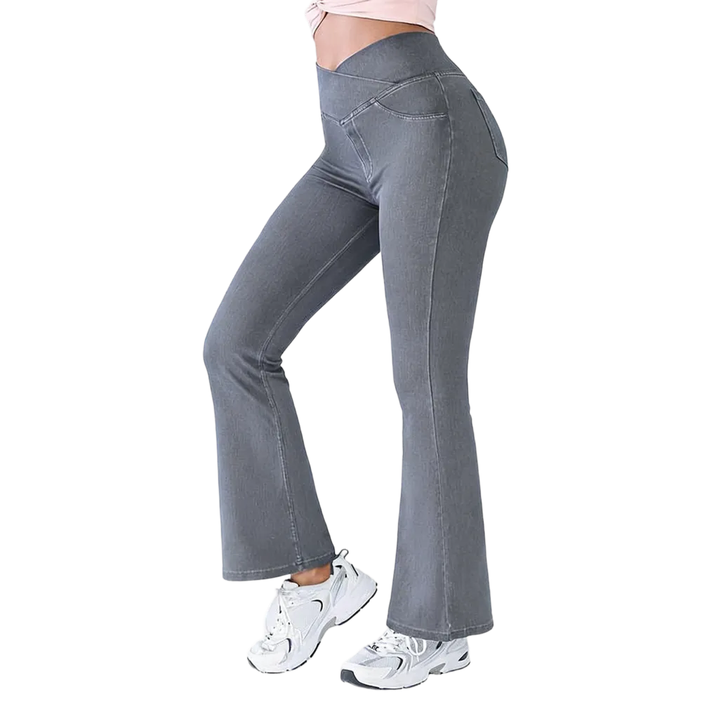 High-Waisted Bootcut Flare Jeans with Crossover Waist