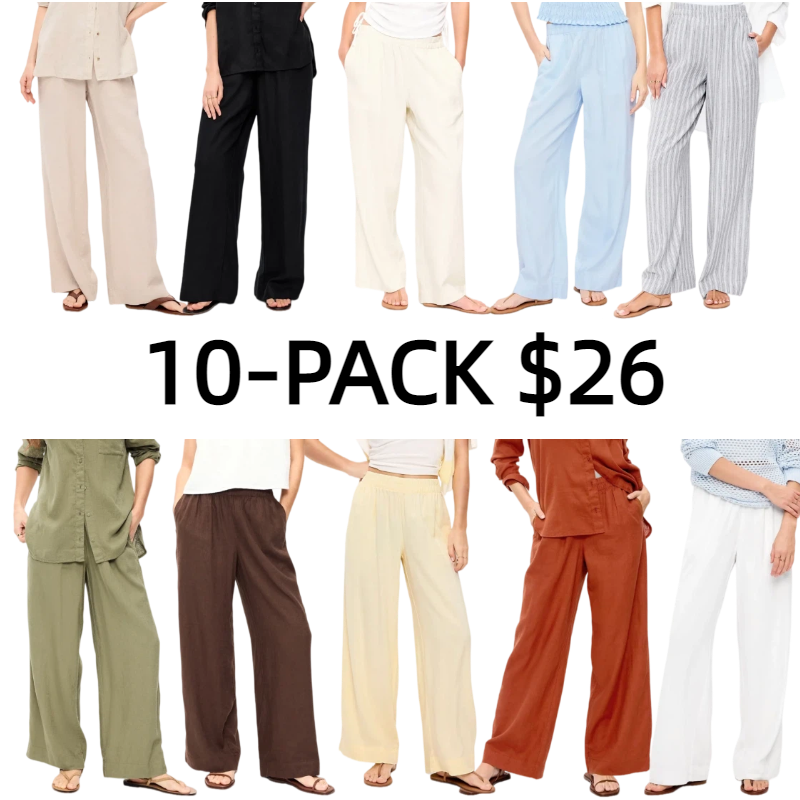 Women's High-Waisted Linen-Blend Wide-Leg Pants