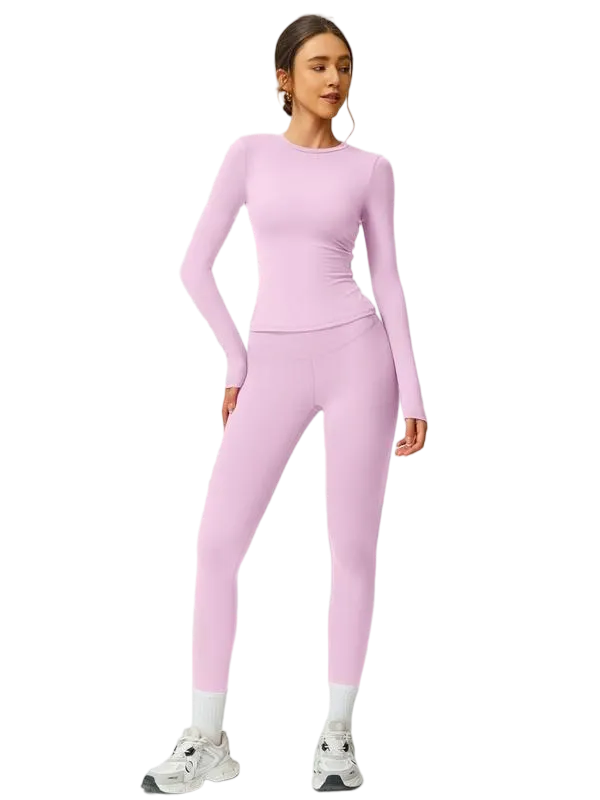 Women’s Two-Piece Patchwork Yoga Set – High Elastic Slim Fit Long Sleeve Top & Tight Pants