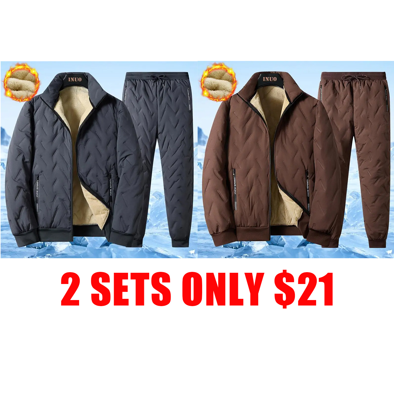 Men's Winter Coat Fleece Windproof Thickened Lamb Velvet Cotton-Padded Jacket Loose Vest Warm Two-Piece Set