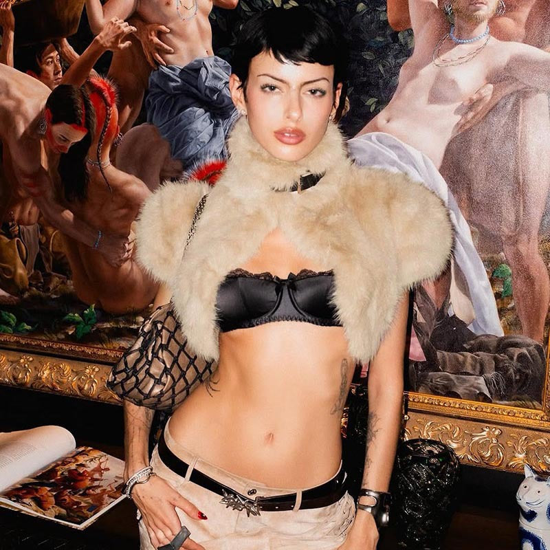 darlene Fur shawl top in apricot