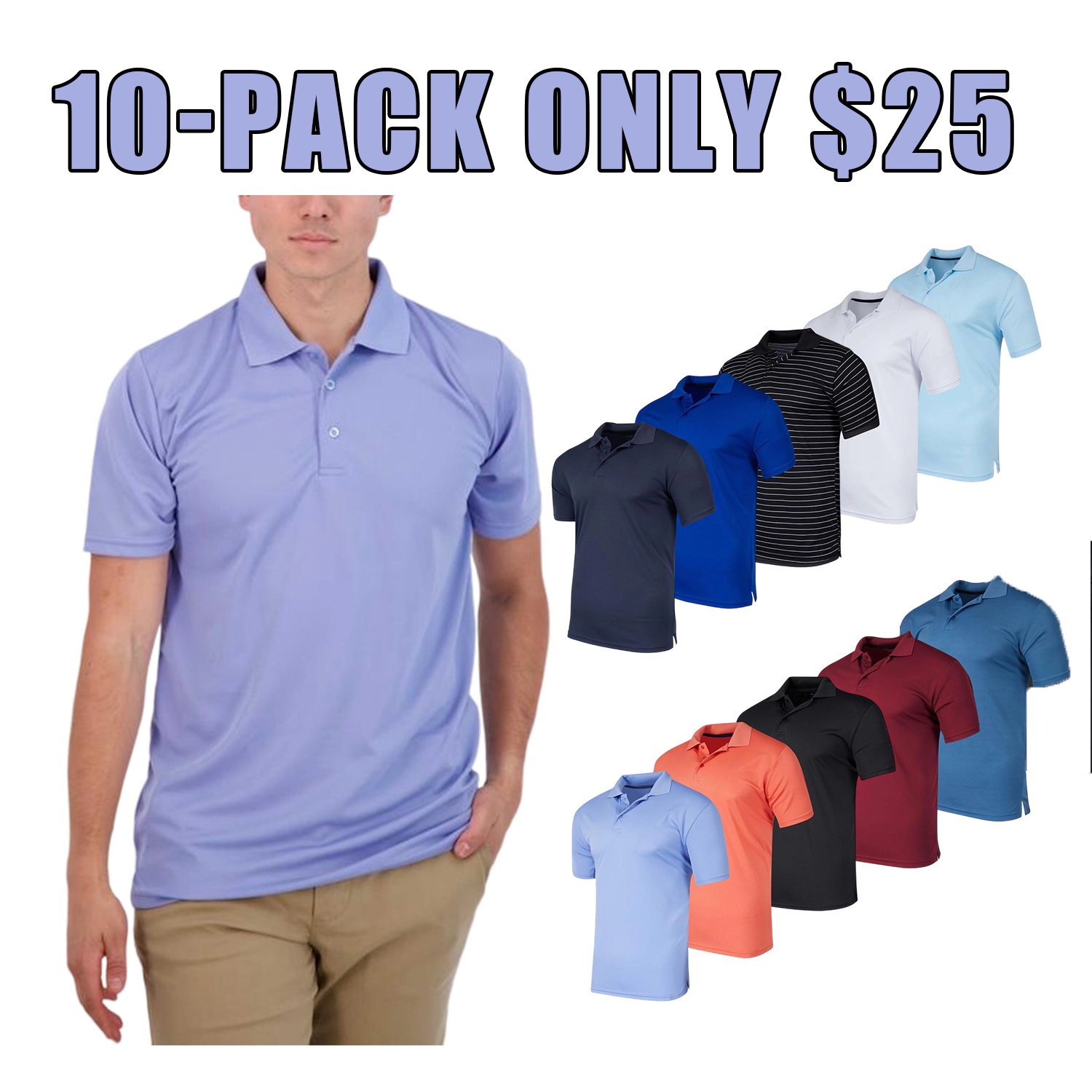Men's 3-Pack Quick-Dry Performance Polo Shirt