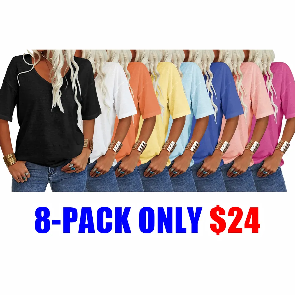 Women’s Soft V-Neck Half Sleeve T-Shirt – Lightweight Loose Fit Casual Everyday Top