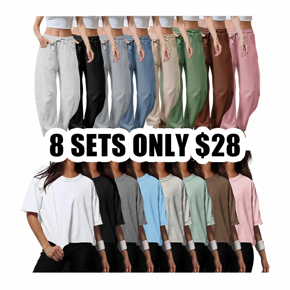 Women's Cotton Lounge Oversized Crop Top & Barrel Leg Sweatpants