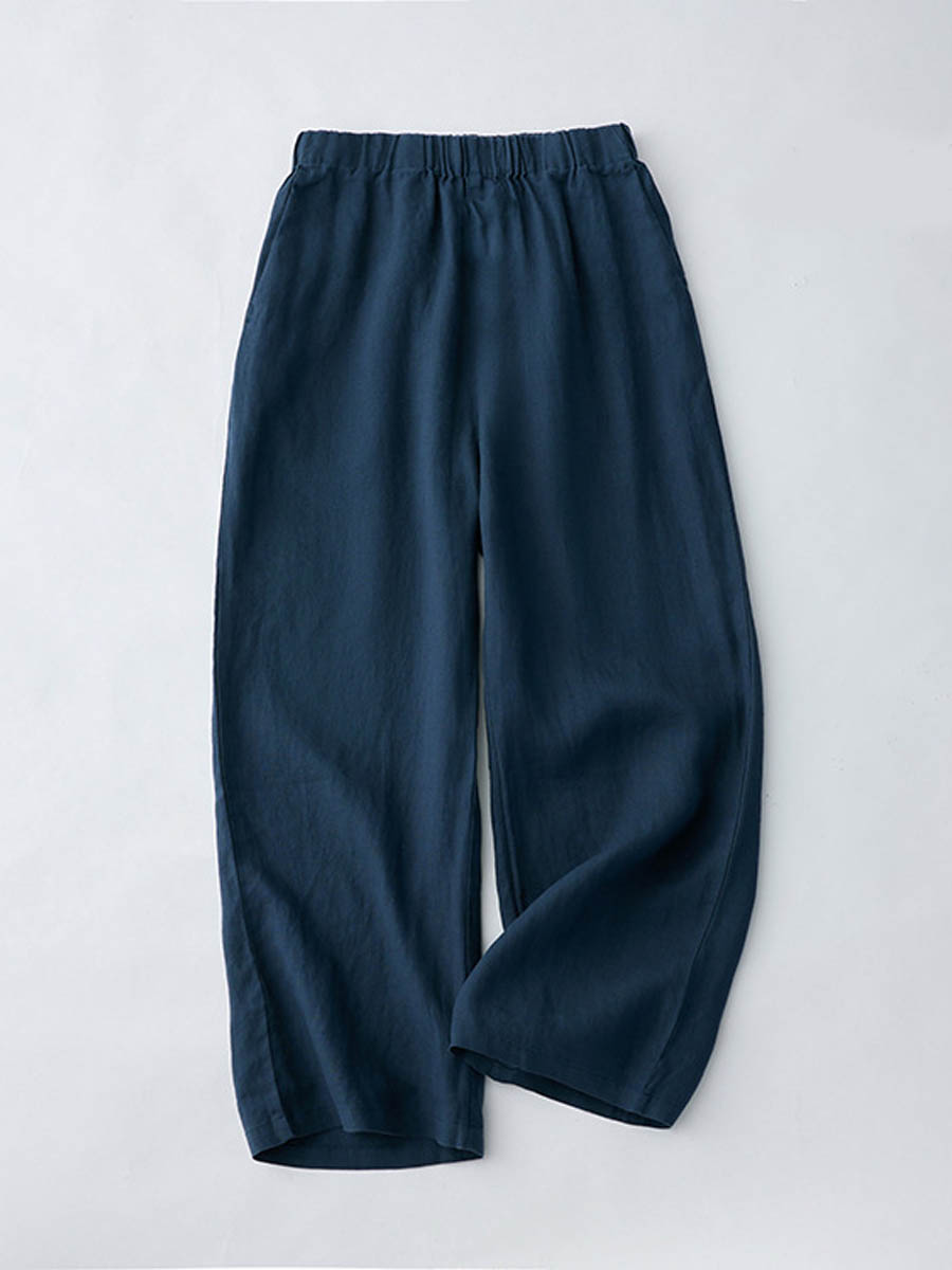 Women's Breathable Elastic Pocket Lazy Casual Cotton And Linen Loose Pants