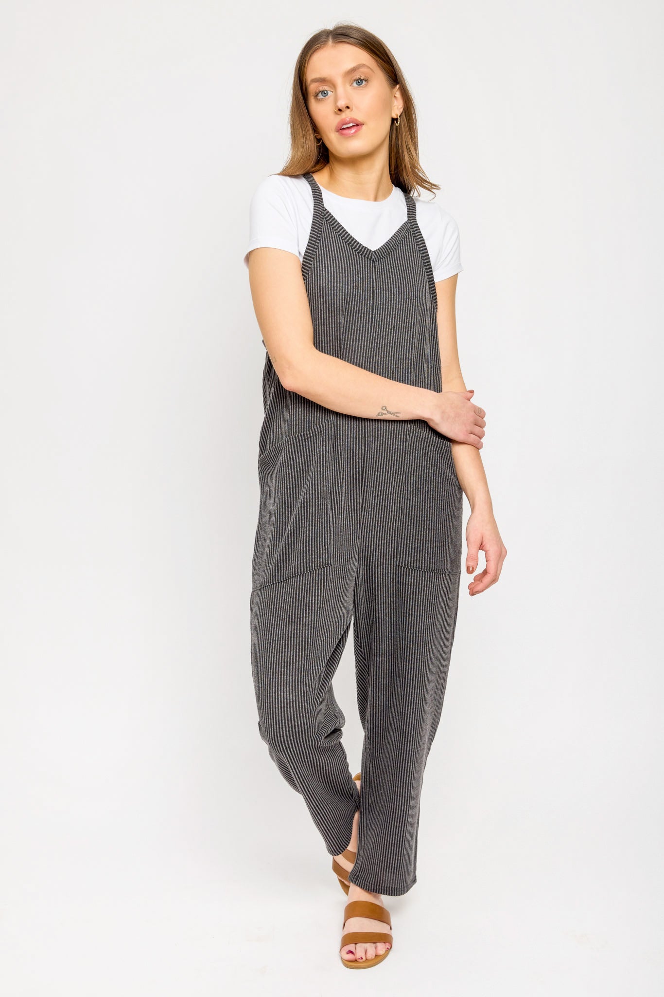 Ribbed Sleeveless Overalls