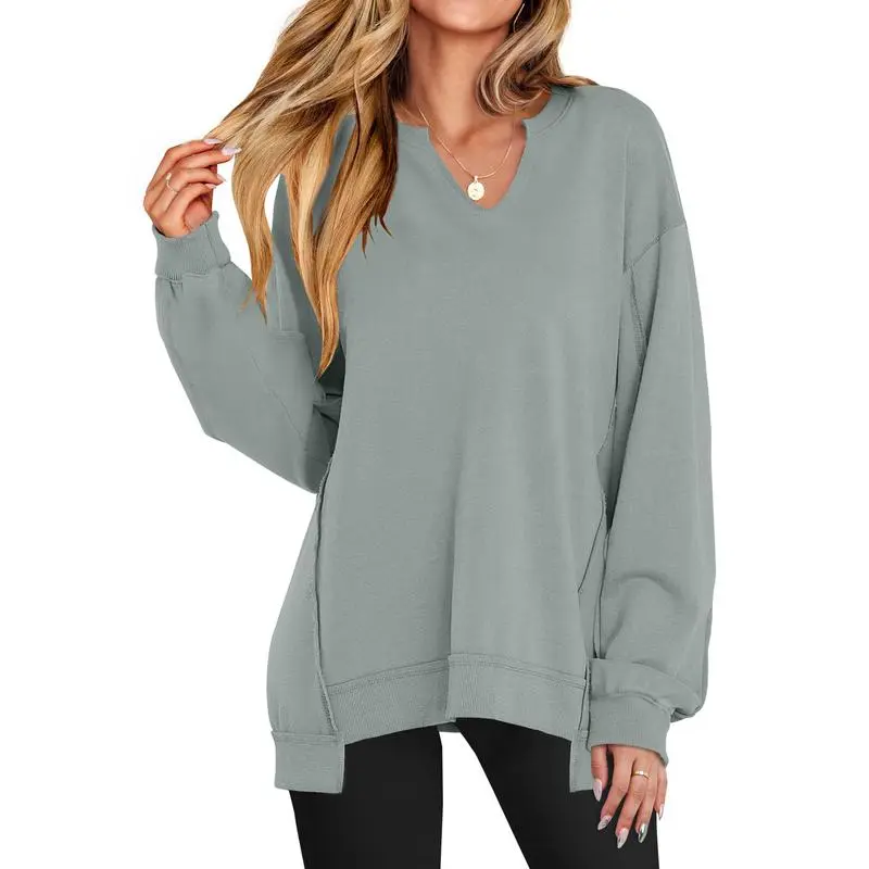 Womens Oversized Sweatshirt V Neck Long Sleeve