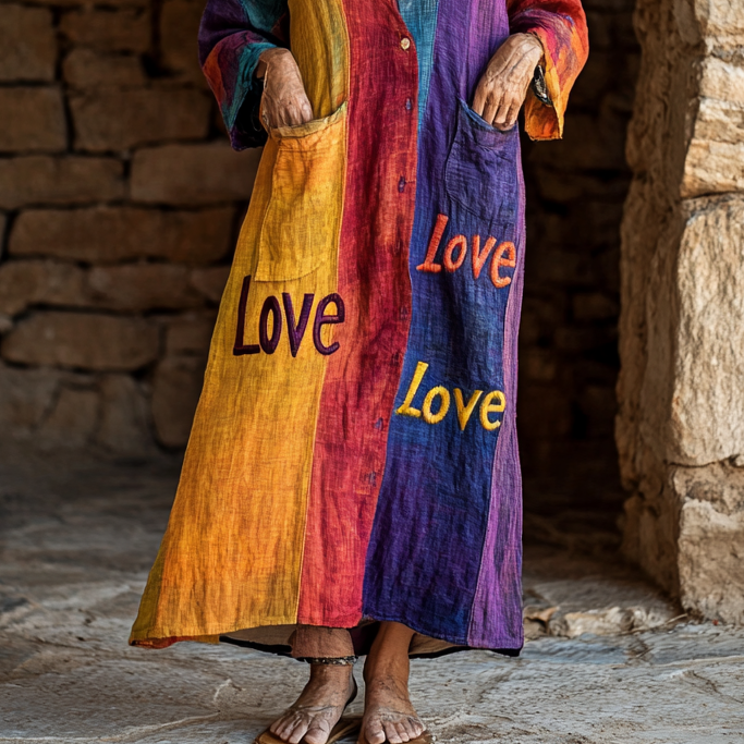 Vintage Loose Linen Patchwork Dress 897c