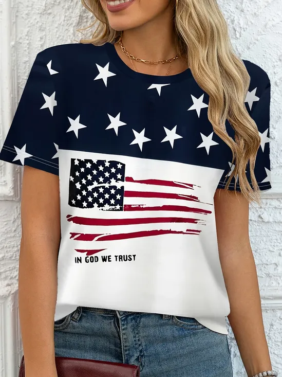 Casual Star Crew Neck Short Sleeve T-shirt