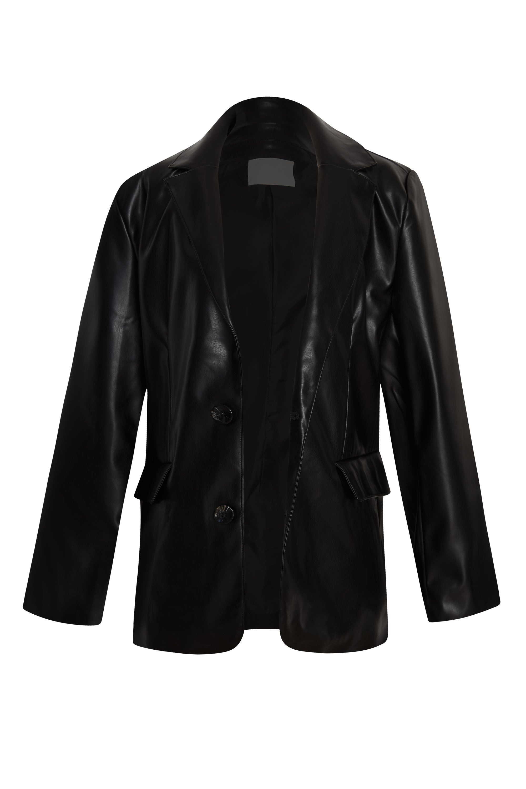 Sleek Black Vegan Leather Blazer