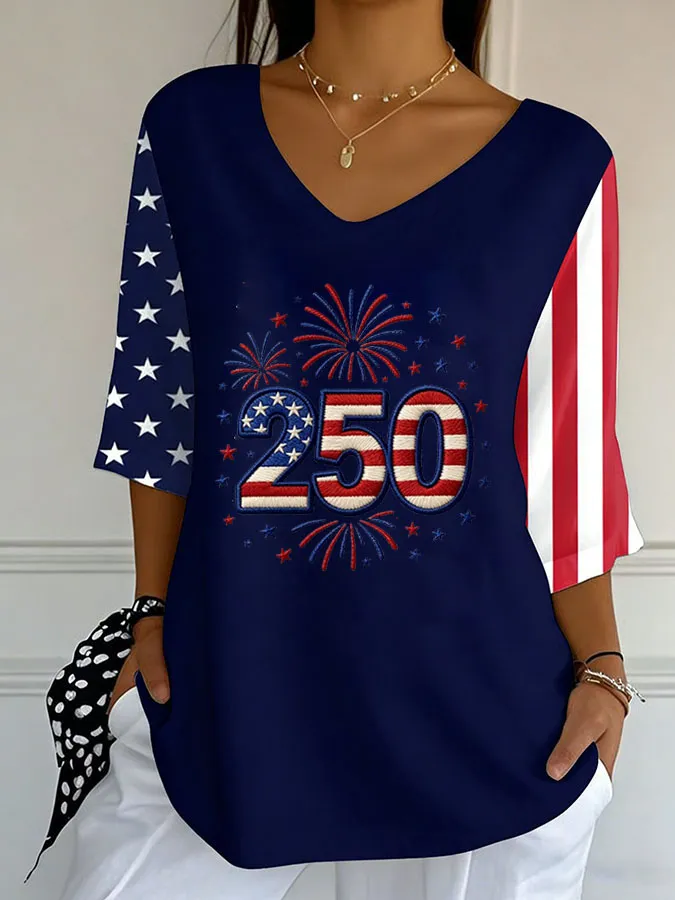 Women'S Independence Day 250Th Anniversary Printed Short Sleeves