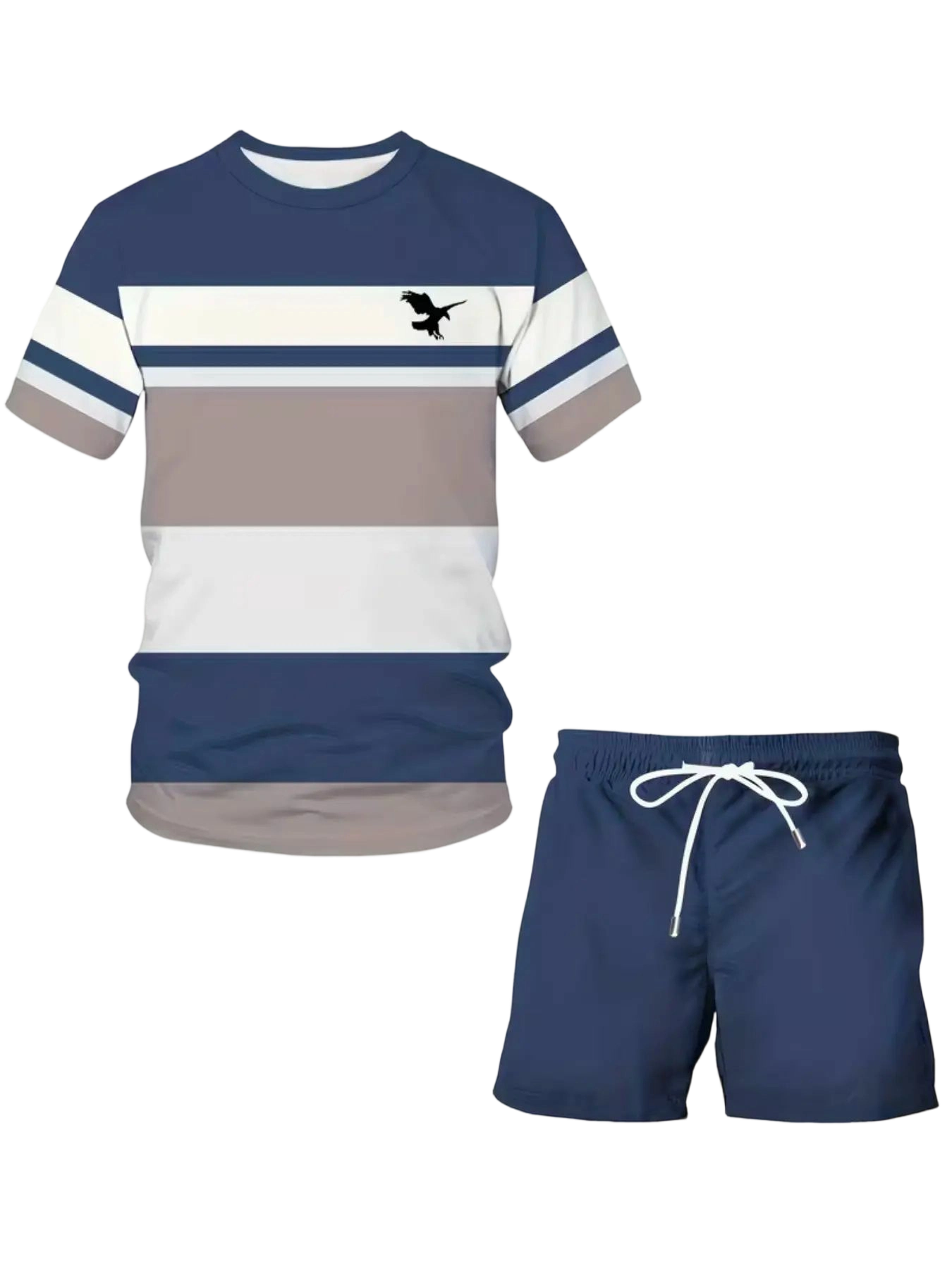 Men's Summer Casual Sportswear Set, Breathable 3D Print Round Neck T-Shirt and Shorts, Knitted Fabric, Loose Fit, Outdoor Leisure Wear, Sporty Style, Casual Activewear, Athleisure Street Fit