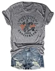 Women'S Retro American Independence Day 250Th Anniversary Edition Short Sleeve Printed T-Shirt