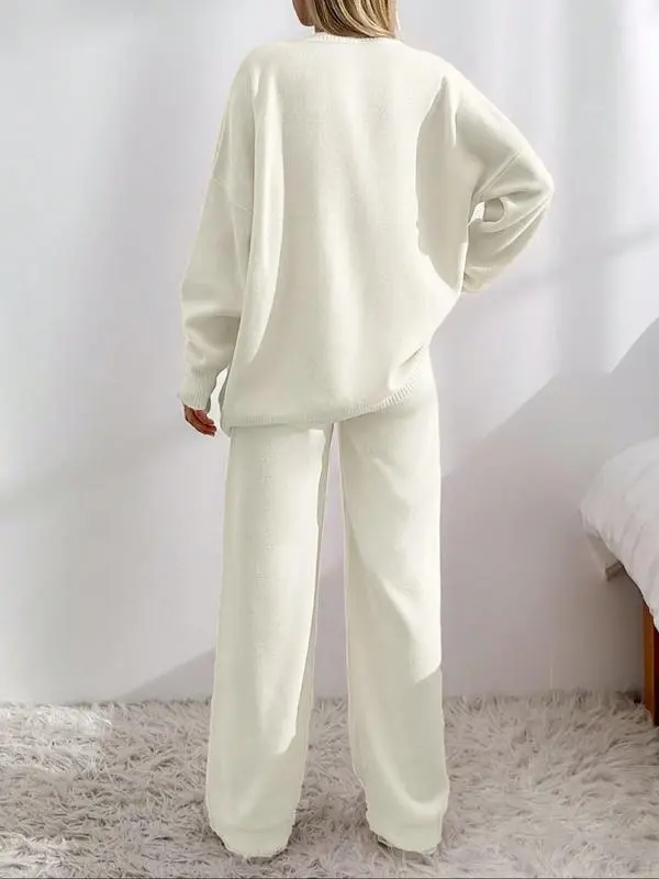 Women’s Knit Cardigan & Wide-Leg Pants Set