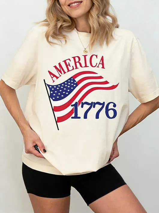 America 1776 250th Anniversary Commemorative American Flag Pattern T-shirt