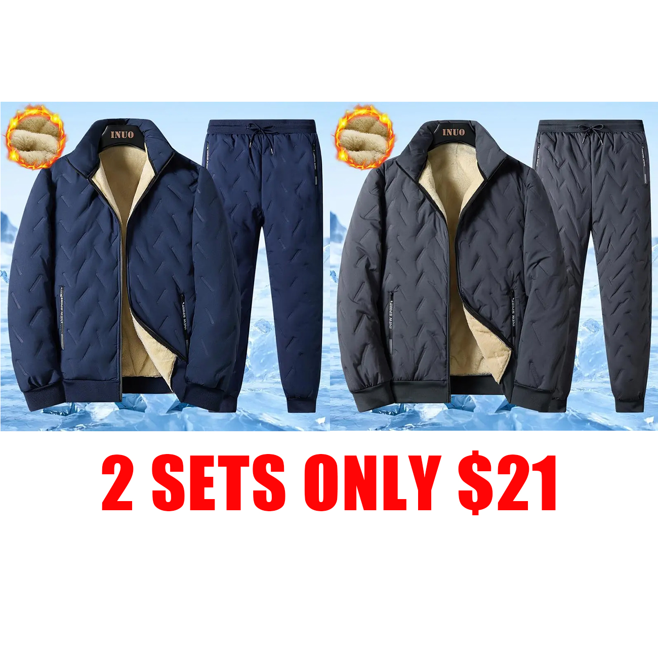 Men's Winter Coat Fleece Windproof Thickened Lamb Velvet Cotton-Padded Jacket Loose Vest Warm Two-Piece Set