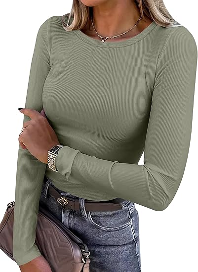Women's Slim Fit Rib Knit Long Sleeve Top