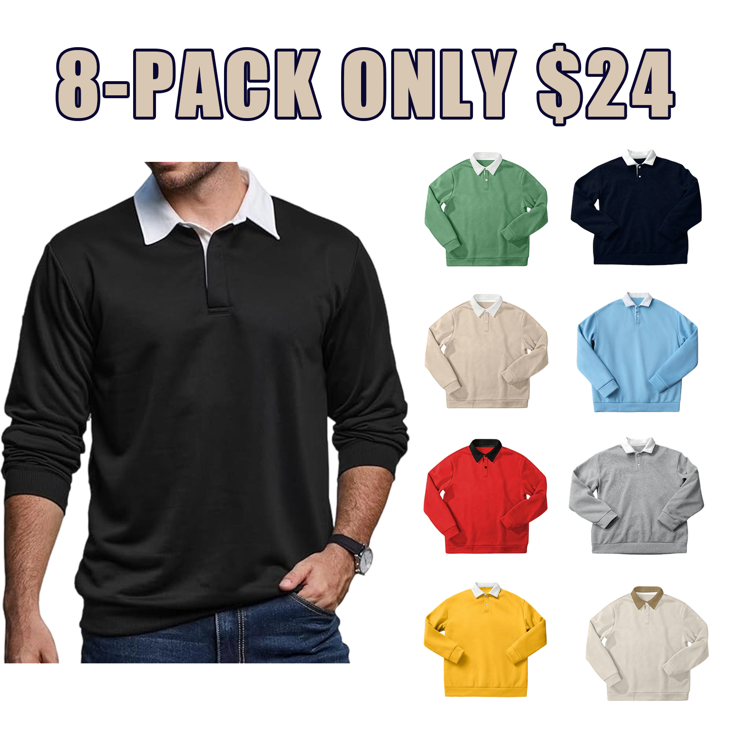 Men’s Loose Fit Colorblock Long Sleeve Polo Shirt