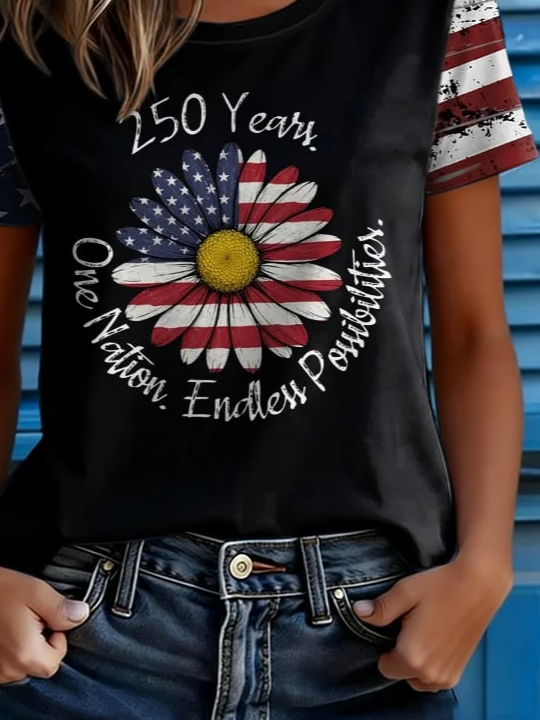 Women's Short Sleeve T-shirt Summer Black Independence Day (Flag) Printing Jersey Crew Neck Daily Going Out Casual Top