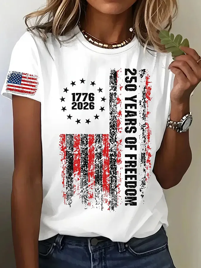 Women'S Retro American Independence Day 250Th Anniversary Printed Short Sleeved T-Shirt