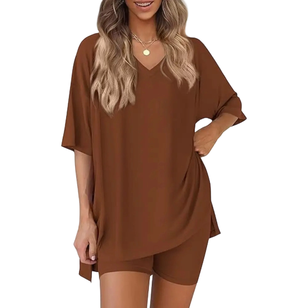 V Neck 2 Piece Sets for Women Summer Lounge Short Set