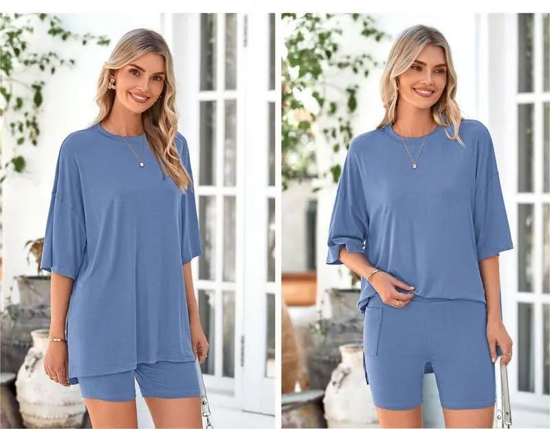 Women's Summer 2-Piece Set - Oversized Shirt & Biker Shorts