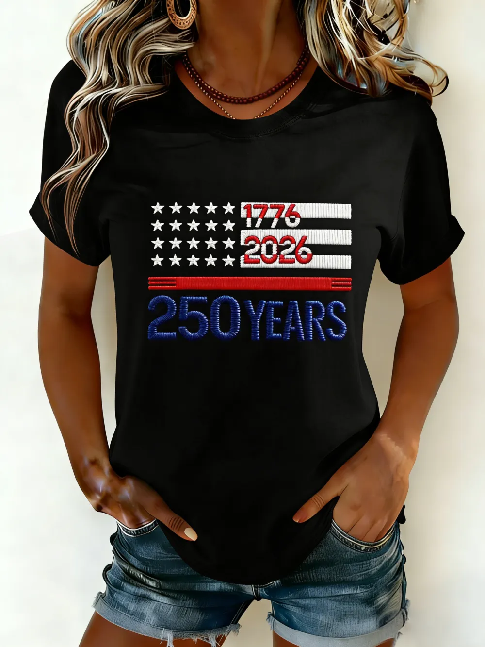 Patriotic USA Flag Embroidered Gradient Tee