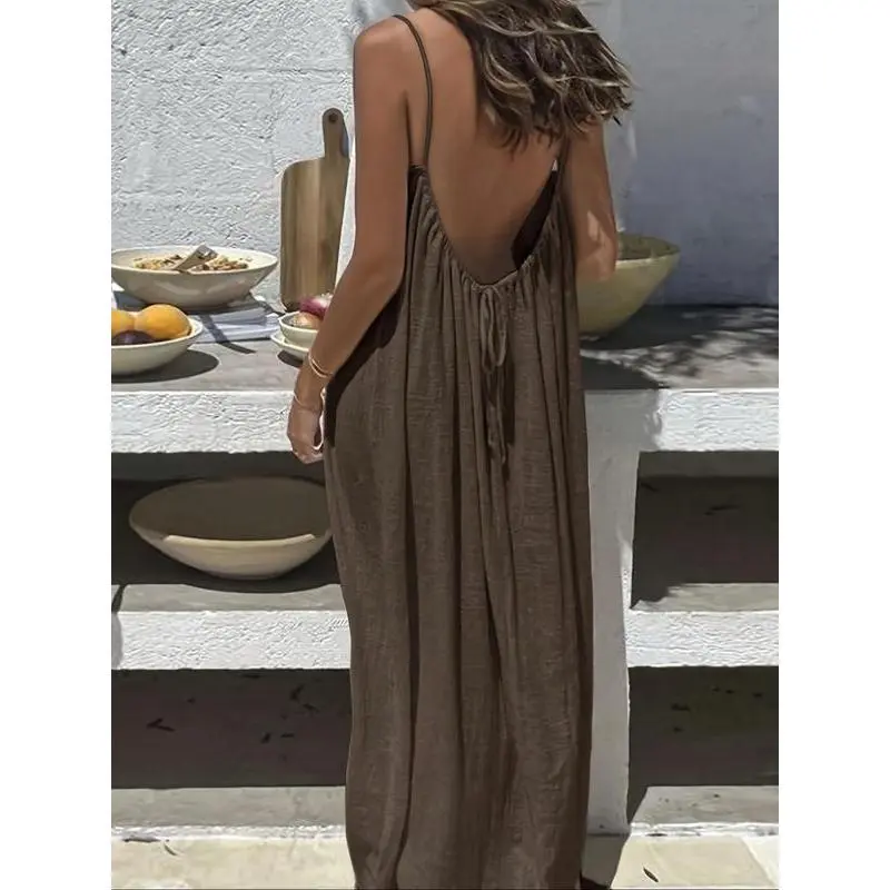 8/16 Pcs Women's Solid Color Backless Cami Dress