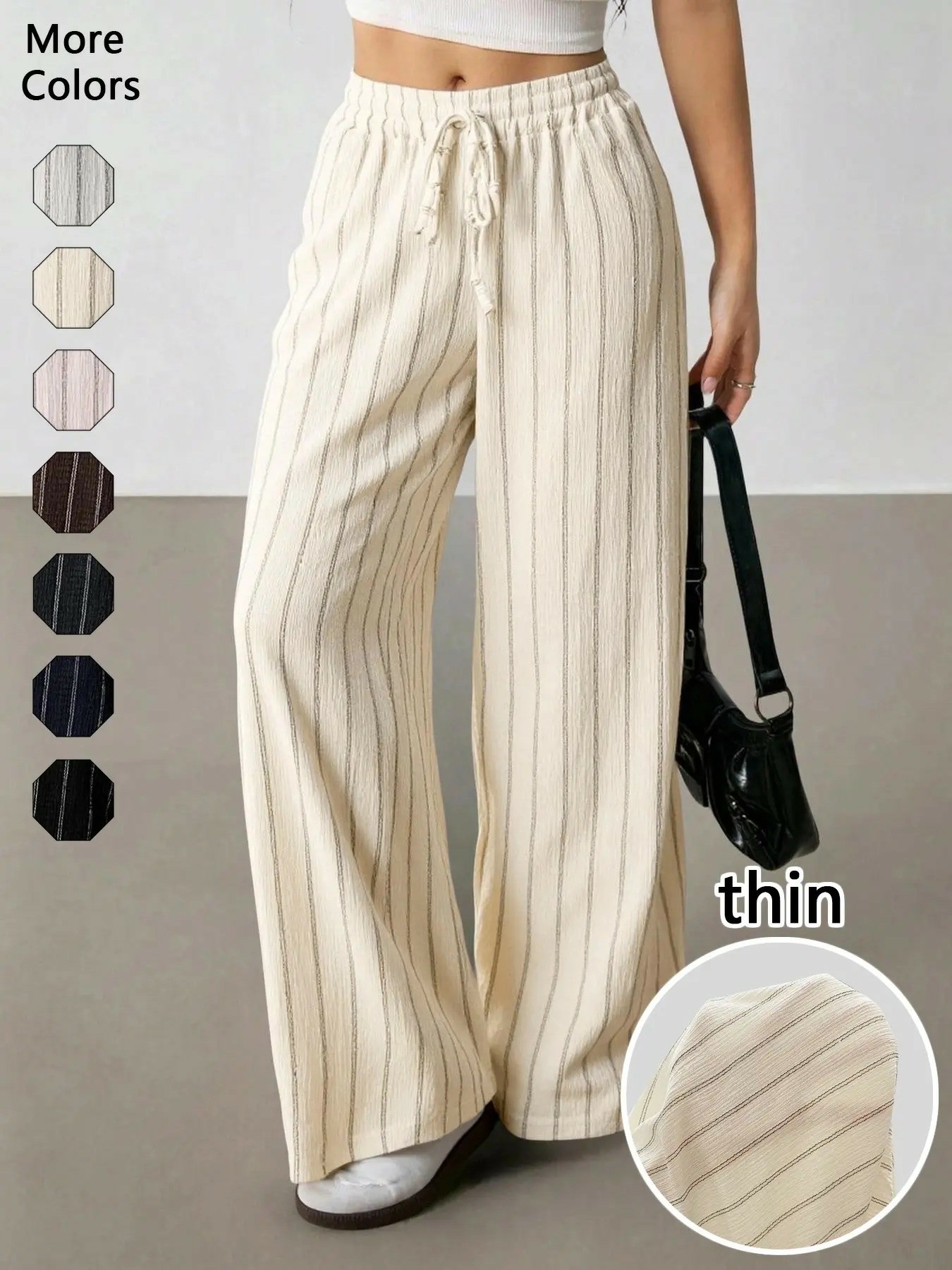Women's Striped Waist-Tie Straight-Leg Loose Streetwear Pants