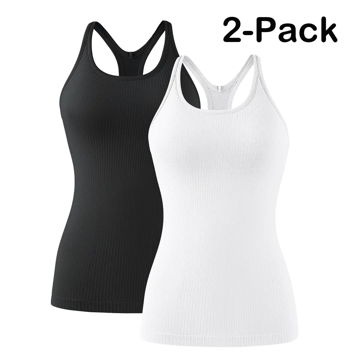 Women’s Ribbed Workout Tank Top with Built-in Bra