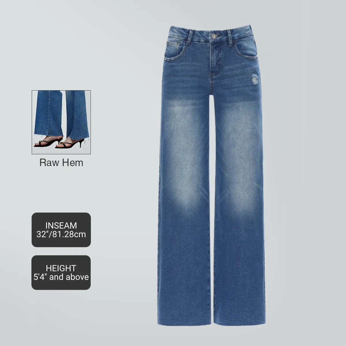 🔥Women’s Mid-Low Rise Baggy Distressed Jeans – Stretchy Wide Leg Denim Pants