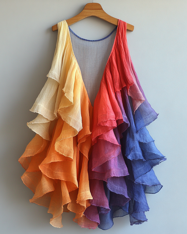 Summer rainbow contrast gradient chiffon blouse 8aa5