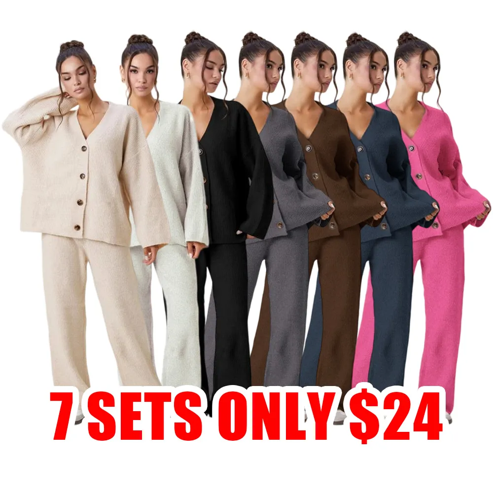 Women’s Cozy Two-Piece Set – V-Neck Cardigan & Stretch Trousers