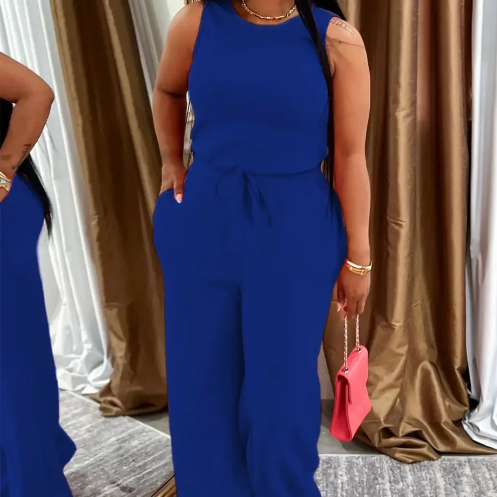 Women’s Spring/Summer Two-Piece Lounge Set with Pockets, Snatched & Comfy Sleeveless Top