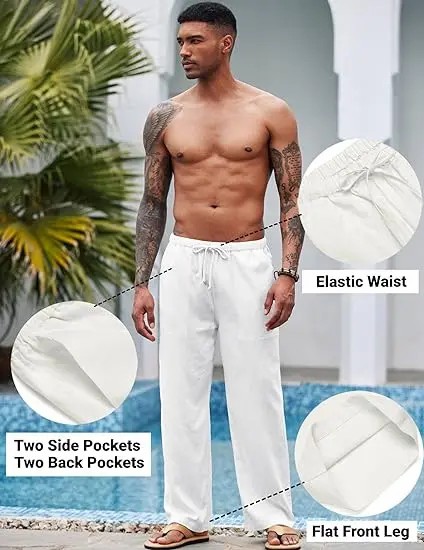 New York Fashion Week Linen Yoga Elastic Beach Vacation Pants Cotton Fabric Bottom