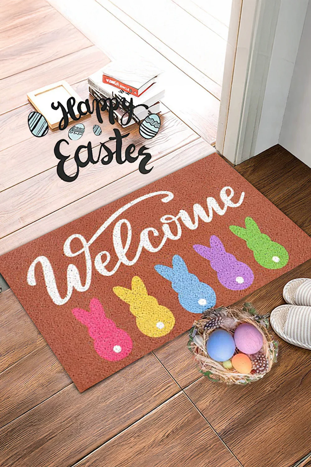 Chestnut Colorful Bunny Printed Entrance Mat