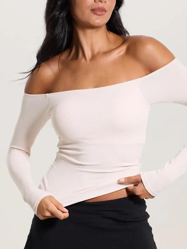 Ribbed Off The Shoulder Long Sleeve