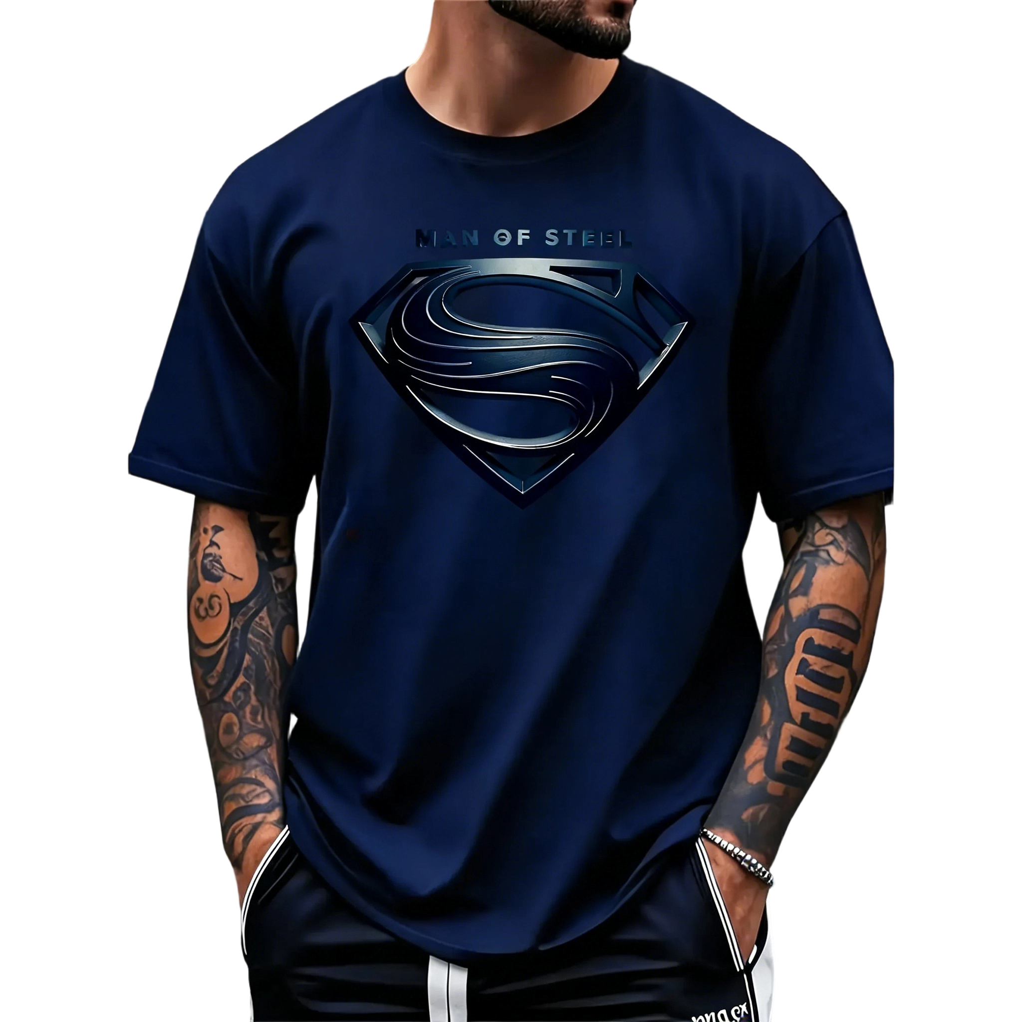 Justice League Men'S Plus Size Casual Crew Neck T-Shirt Man of Steel Graphic Print Short Sleeve Ideal for Spring/Summer Everyday Tshirt | Playful Text Design | Comfortable Fit SIZE Plus Size S-5XL