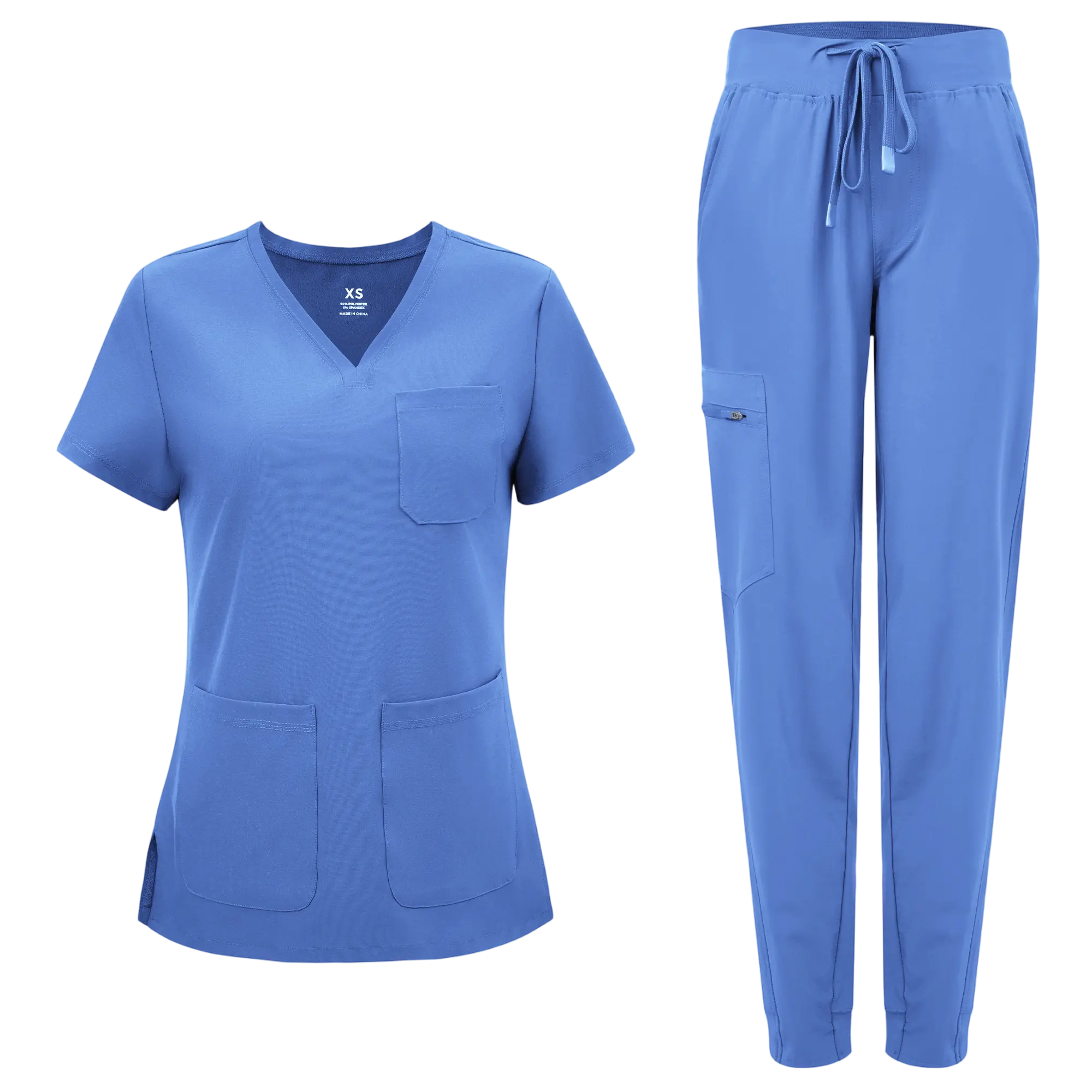 Medical Scrubs for Women Clara Air Set - Curved V-Neck Scrub Top & Jogger Pants with 8 Pockets