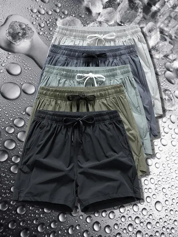 Men's Zipper Pocket Casual Shorts – Drawstring Waist, All-Season Wear
