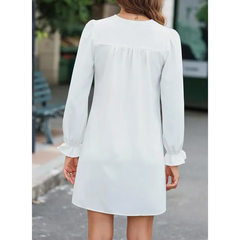 Womens Casual Dress A-Line Ruffle Sleeve V Neck Midi Dress