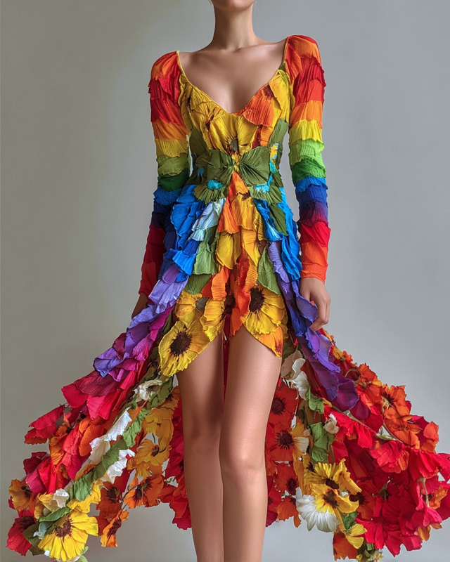 Women's Vibrant Summer Rainbow-Colored Dress 5629