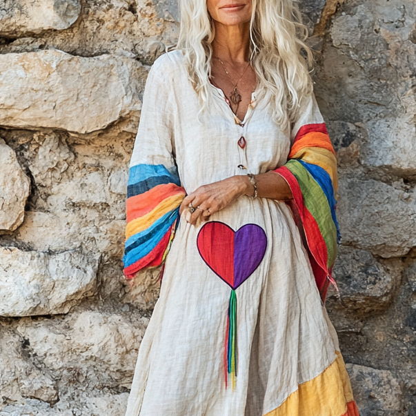 Vintage Loose Linen Patchwork Dress 9857