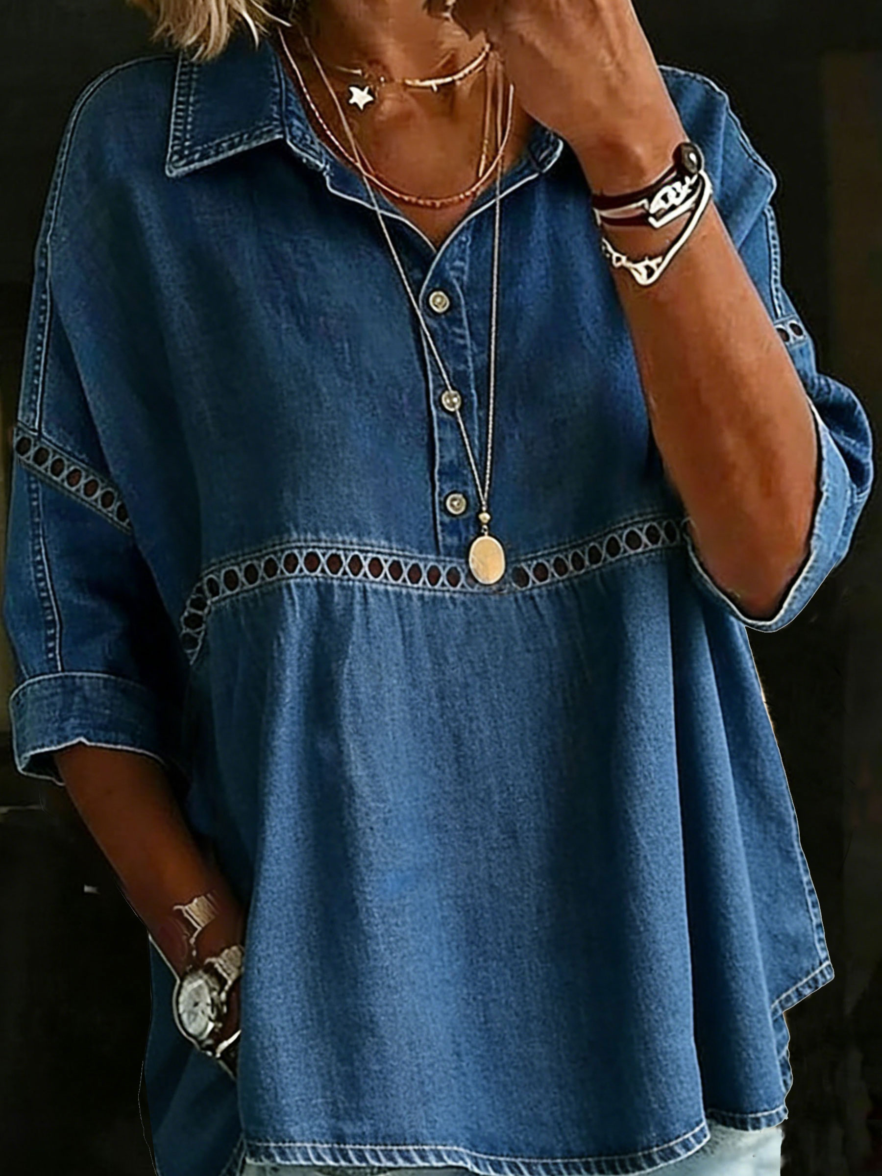 Women's Vintage Casual Loose Denim Blouse Shirt