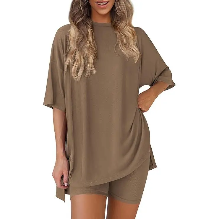 🔥Women’s Oversized Lounge Set-Breathable Crewneck Top & Pocket Shorts