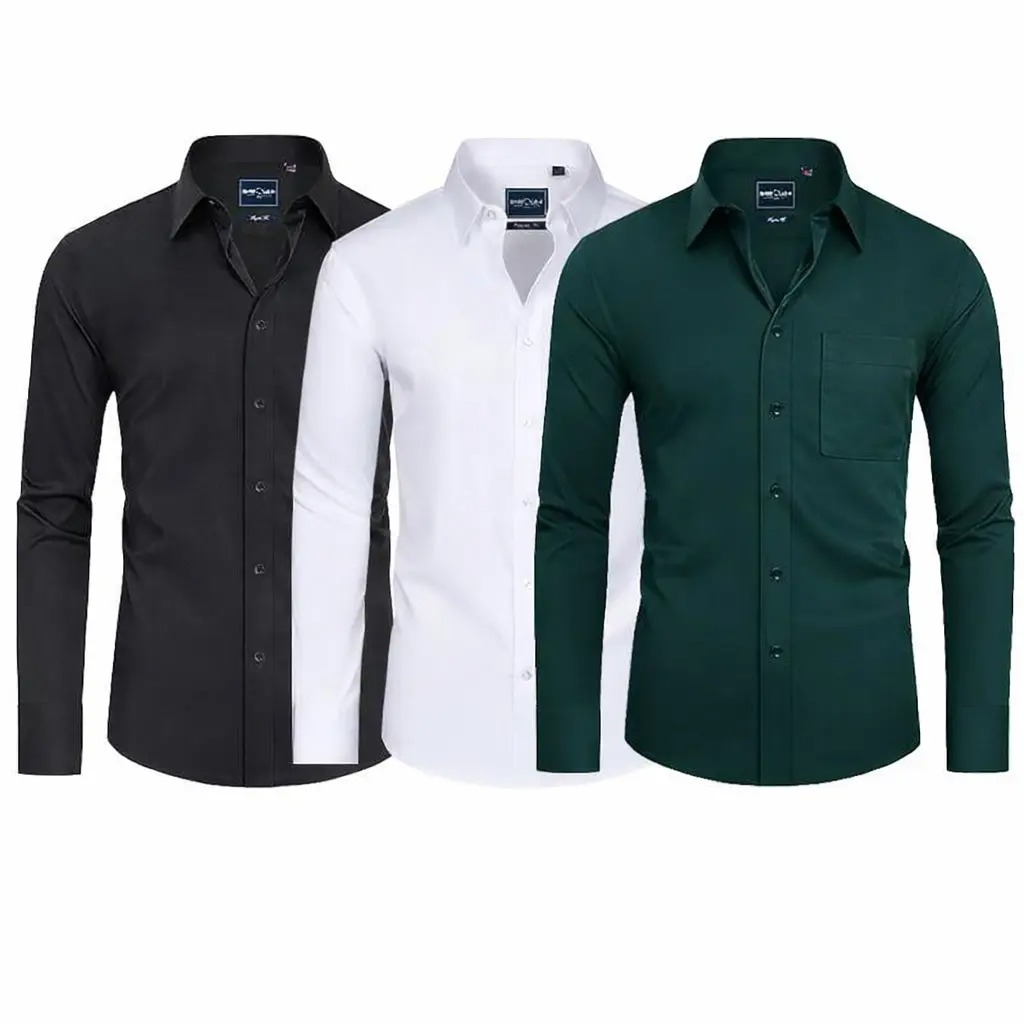3-Pack Men's Stain Sheild Business Casual Dress Shirts - Slim Fit Long Sleeve Button Down Shirt