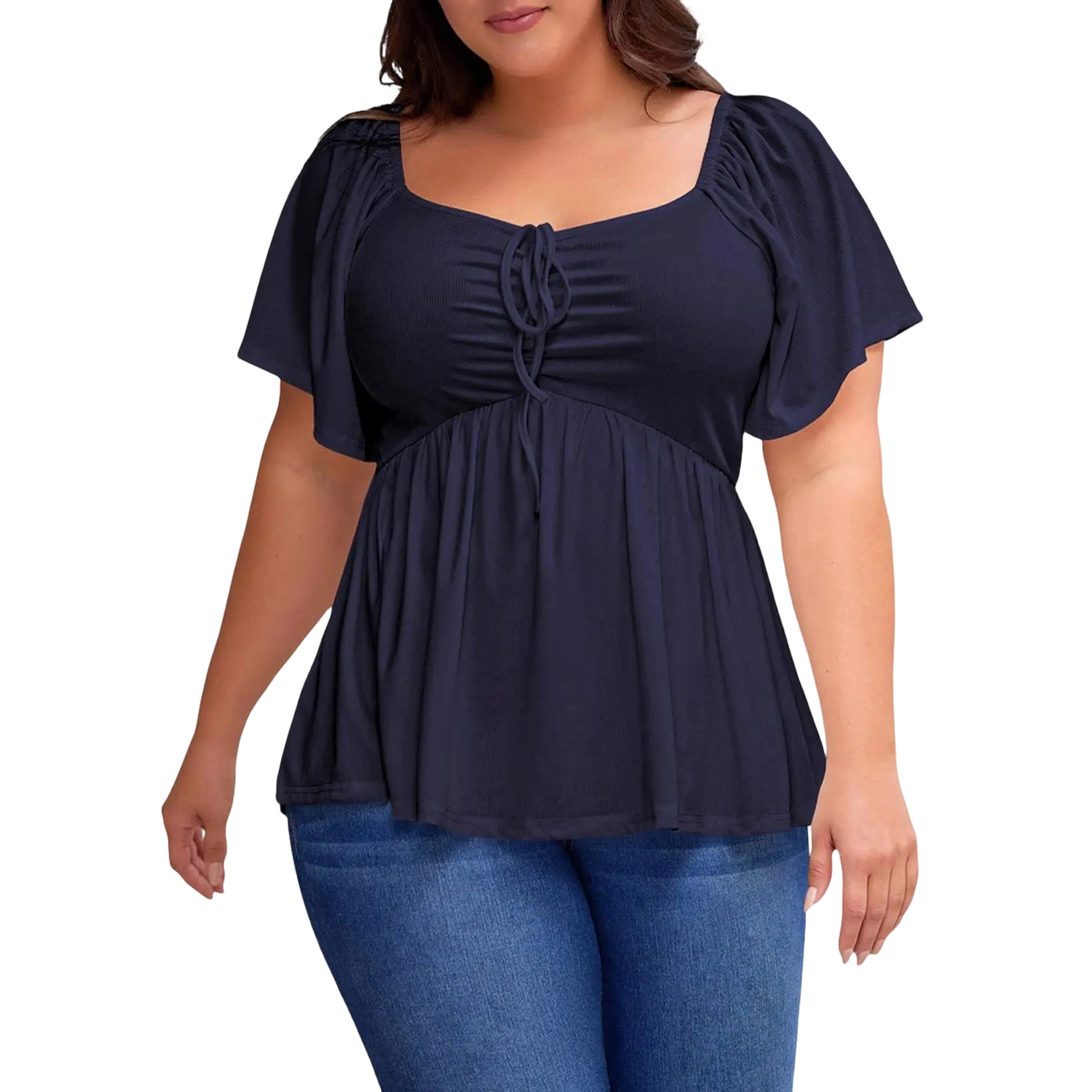 Women Plus Size Sweetheart Neck Short Sleeve Shirred Peplum Blouse Tops Shirts